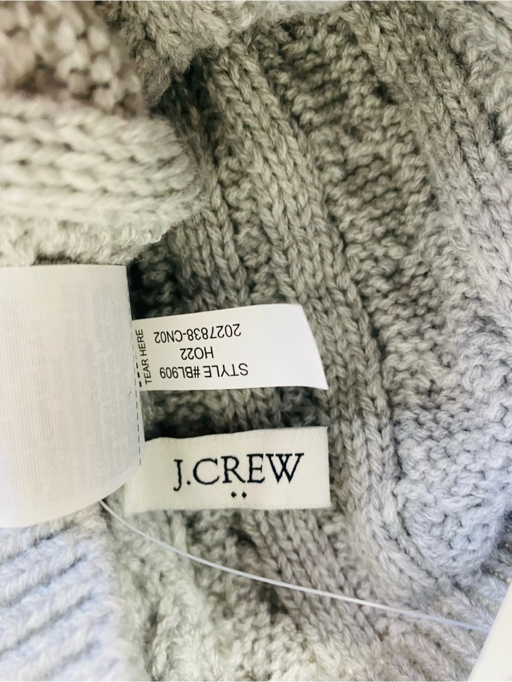J. Crew Grey Cable Knit Beanie W/Pom